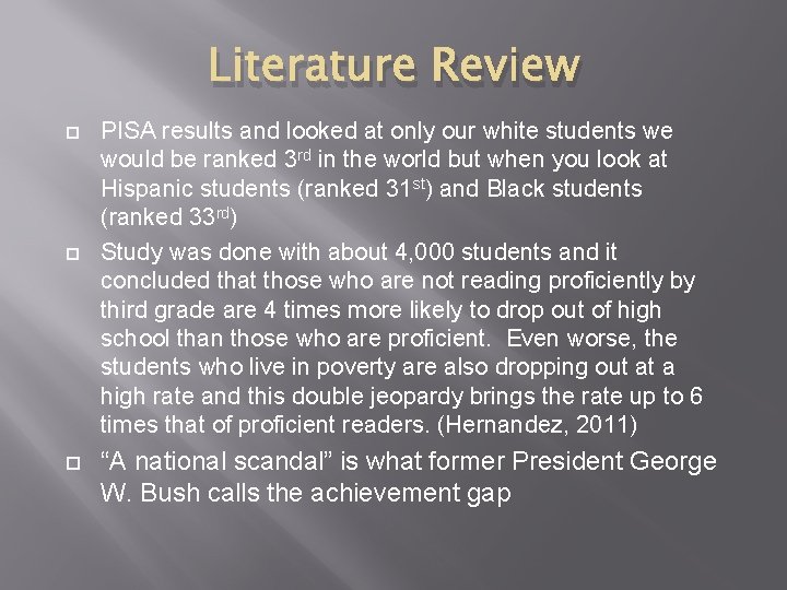 Literature Review PISA results and looked at only our white students we would be
