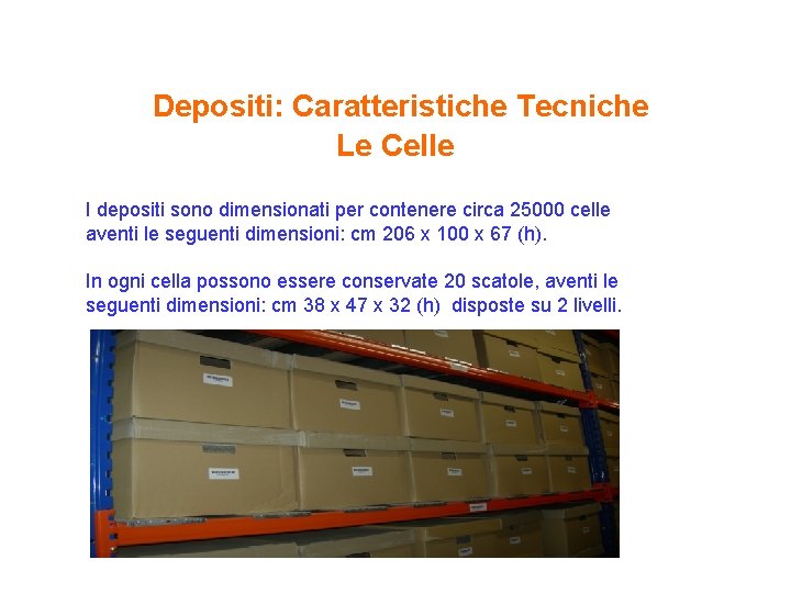 Depositi: Caratteristiche Tecniche Le Celle I depositi sono dimensionati per contenere circa 25000 celle