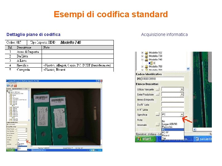 Esempi di codifica standard Dettaglio piano di codifica Acquisizione informatica 