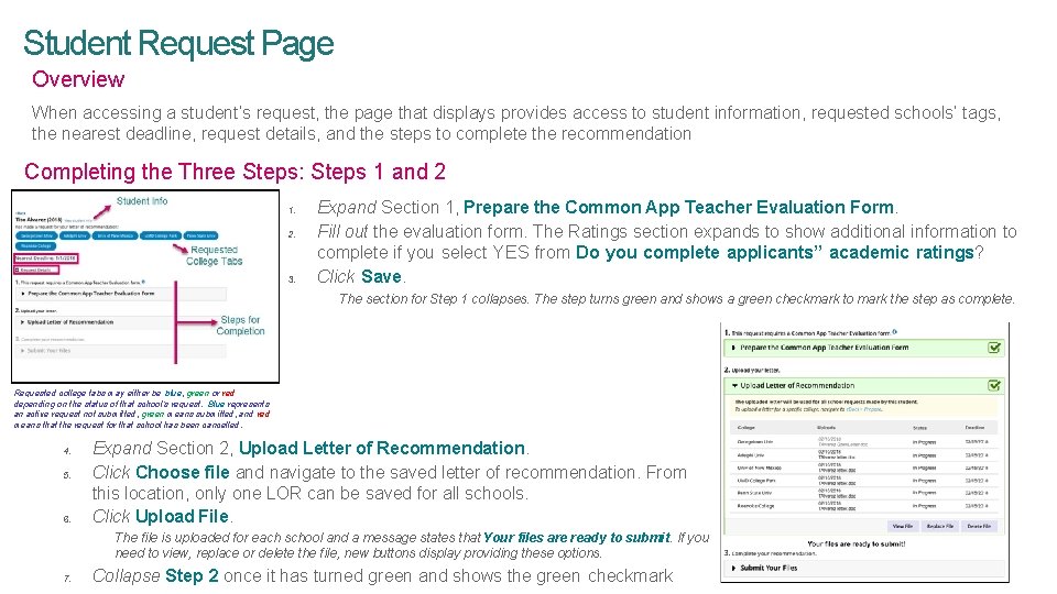 Student Request Page Overview When accessing a student’s request, the page that displays provides