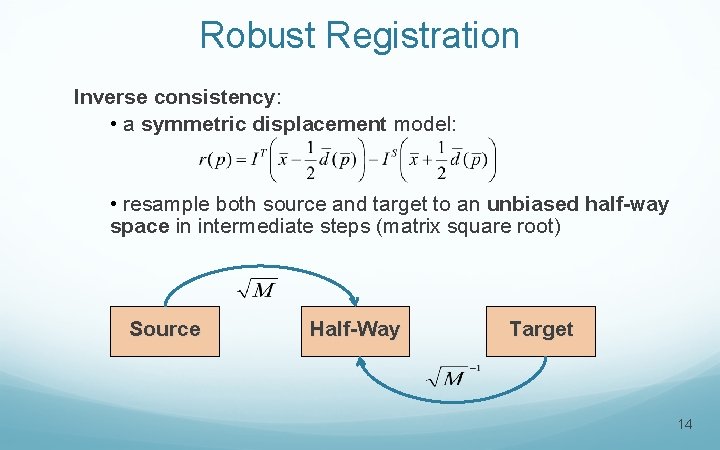 Robust Registration Inverse consistency: • a symmetric displacement model: • resample both source and