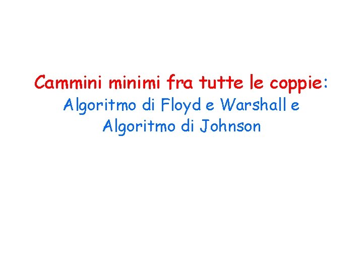 Camminimi fra tutte le coppie: Algoritmo di Floyd e Warshall e Algoritmo di Johnson