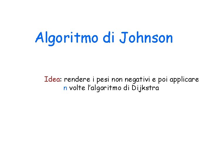 Algoritmo di Johnson Idea: rendere i pesi non negativi e poi applicare n volte