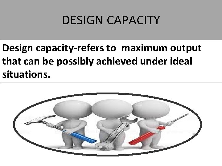 DESIGN CAPACITY Design capacity-refers to maximum output that can be possibly achieved under ideal