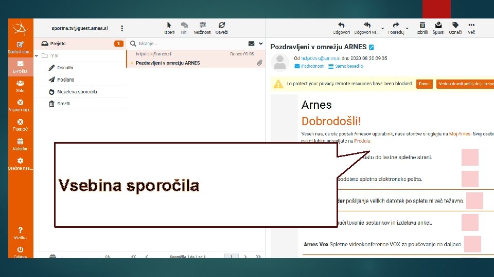 Vsebina sporočila 