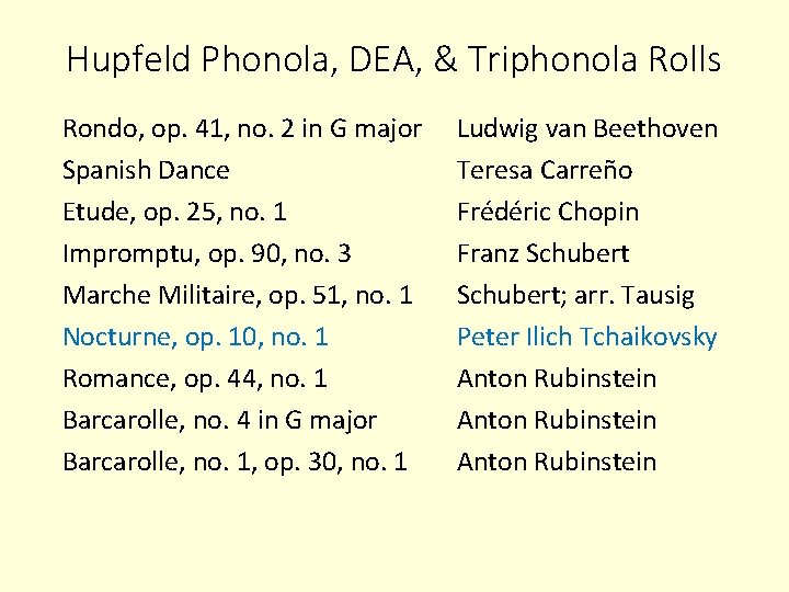 Hupfeld Phonola, DEA, & Triphonola Rolls Rondo, op. 41, no. 2 in G major