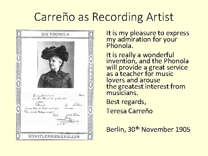 Carreño as Recording Artist It is my pleasure to express my admiration for your