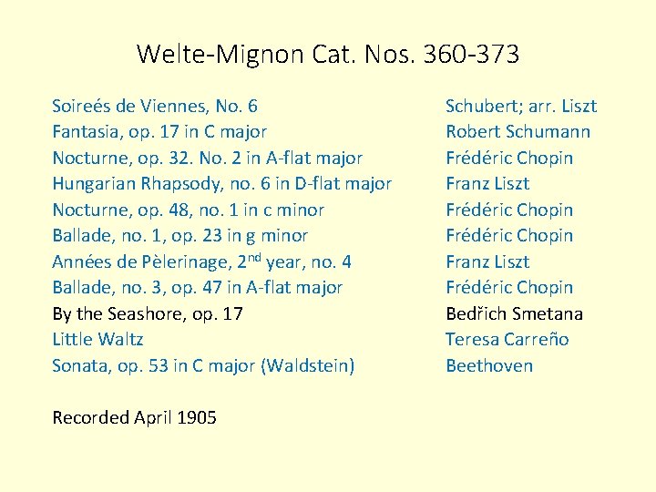 Welte-Mignon Cat. Nos. 360 -373 Soireés de Viennes, No. 6 Fantasia, op. 17 in