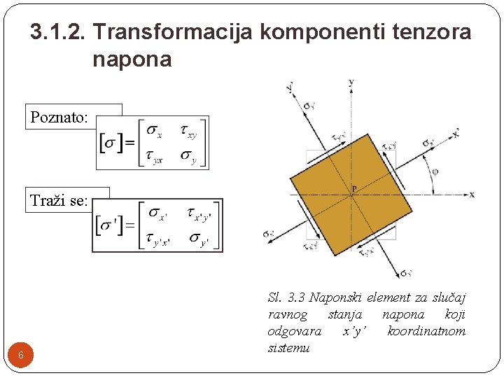 3. 1. 2. Transformacija komponenti tenzora napona Poznato: Traži se: 6 Sl. 3. 3