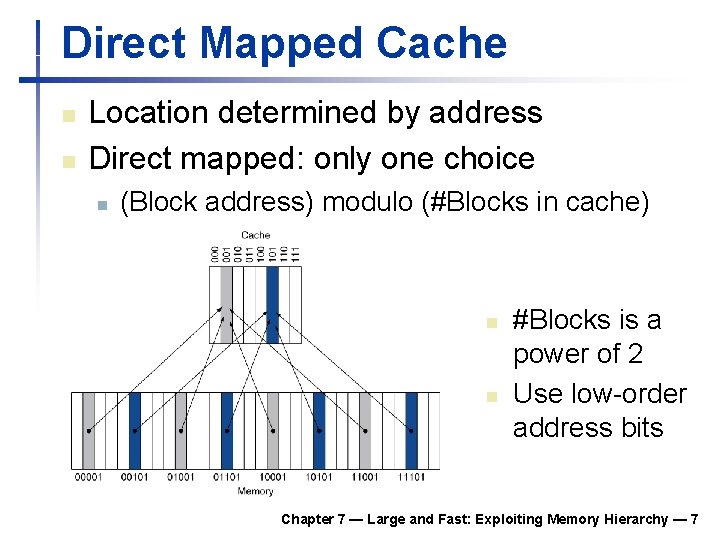 Direct Mapped Cache n n Location determined by address Direct mapped: only one choice