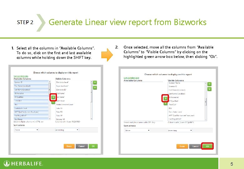 STEP 2 - Generate Linear view report from Bizworks 1. Select all the columns