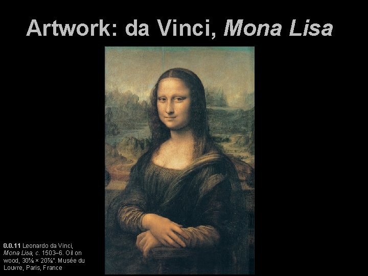 Artwork: da Vinci, Mona Lisa 0. 0. 11 Leonardo da Vinci, Mona Lisa, c.