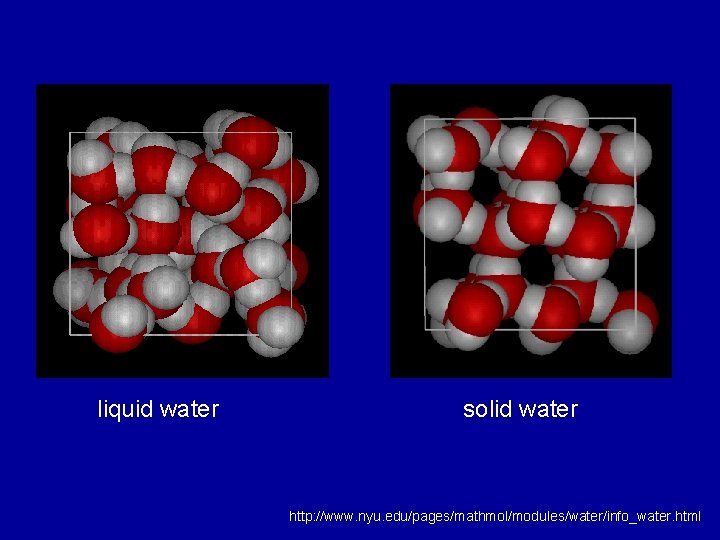 liquid water solid water http: //www. nyu. edu/pages/mathmol/modules/water/info_water. html 