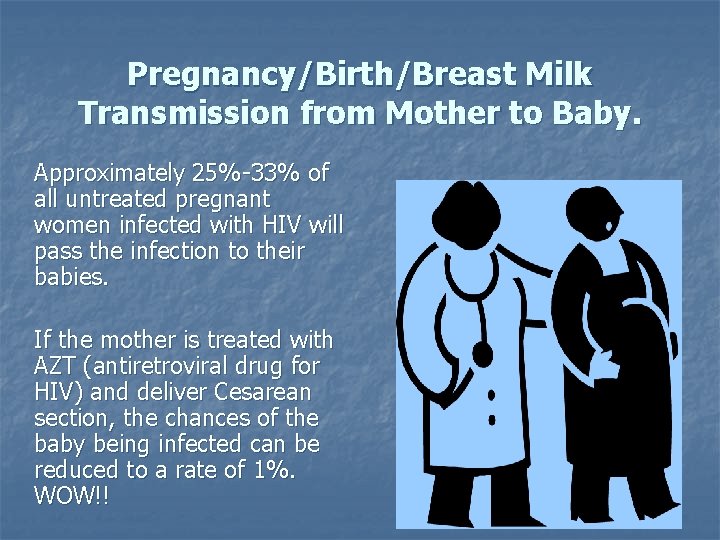 Pregnancy/Birth/Breast Milk Transmission from Mother to Baby. Approximately 25%-33% of all untreated pregnant women