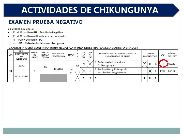 ACTIVIDADES DE CHIKUNGUNYA EXAMEN PRUEBA NEGATIVO 