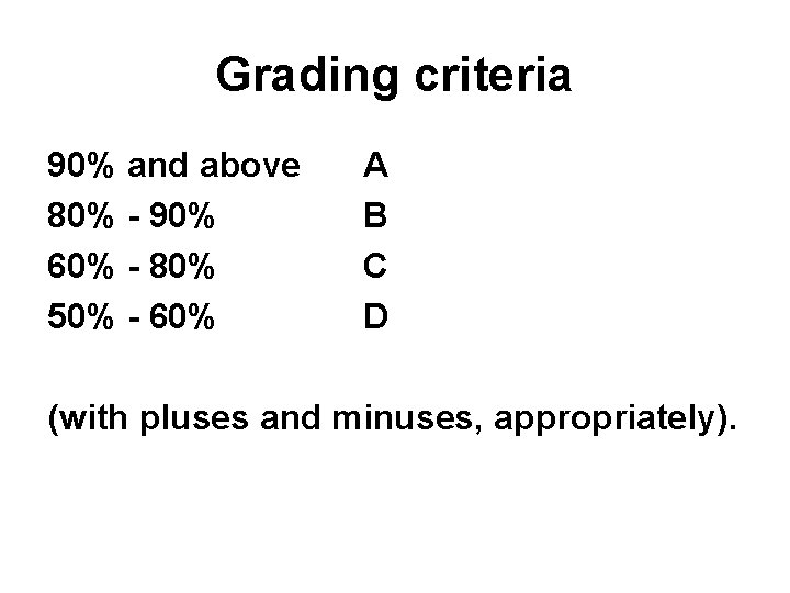 Grading criteria 90% and above 80% - 90% 60% - 80% 50% - 60%