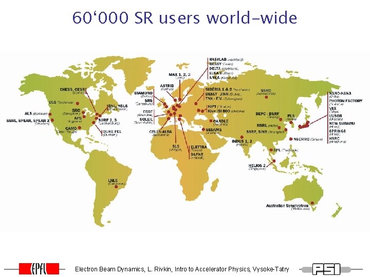 60‘ 000 SR users world-wide Electron Beam Dynamics, L. Rivkin, Intro to Accelerator Physics, 60‘ 000 SR users world-wide Electron Beam Dynamics, L. Rivkin, Intro to Accelerator Physics,