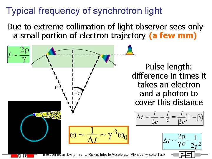 Typical frequency of synchrotron light Due to extreme collimation of light observer sees only Typical frequency of synchrotron light Due to extreme collimation of light observer sees only