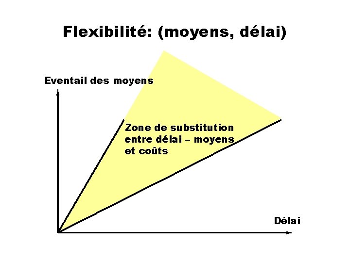 Flexibilité: (moyens, délai) Eventail des moyens Zone de substitution entre délai – moyens et