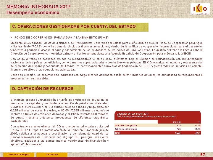 MEMORIA INTEGRADA 2017 Desempeño económico C. OPERACIONES GESTIONADAS POR CUENTA DEL ESTADO § FONDO