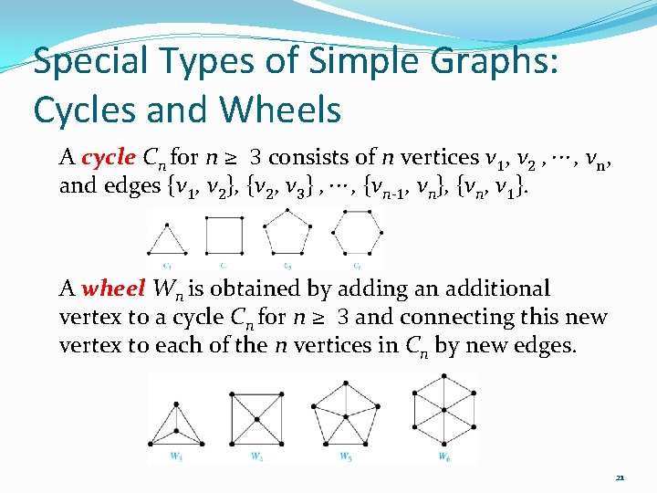 Special Types of Simple Graphs: Cycles and Wheels A cycle Cn for n ≥