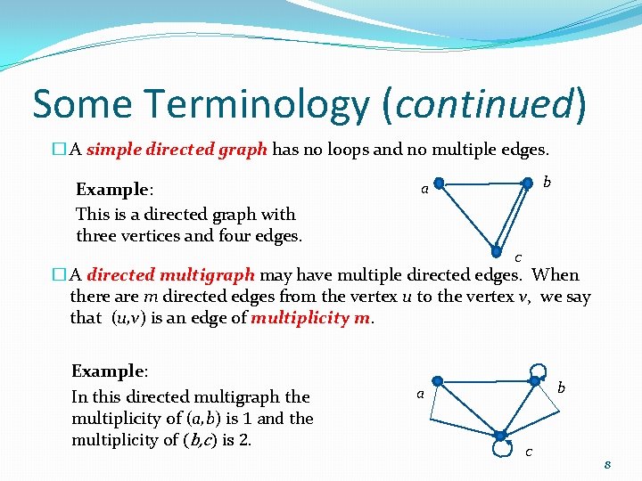 Some Terminology (continued) � A simple directed graph has no loops and no multiple