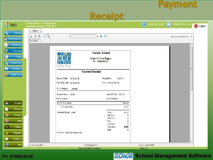 Receipt Ph: 9766616435 Payment School Management Software 