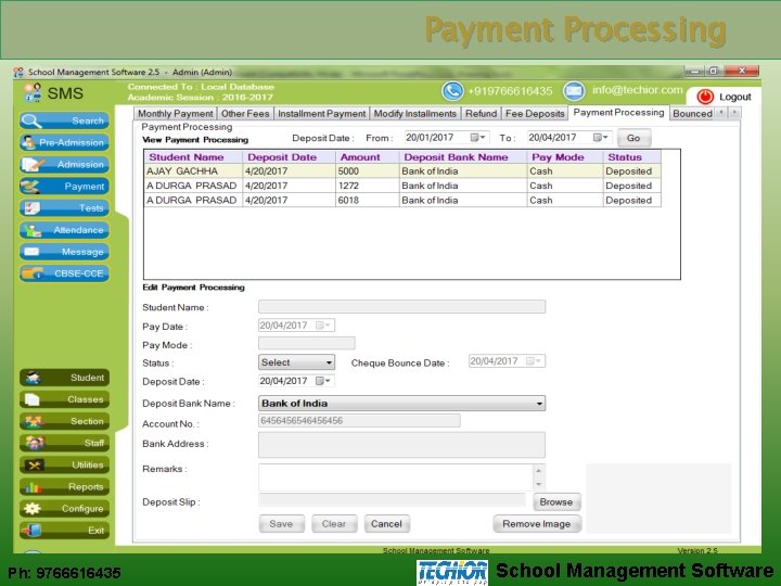 Payment Processing Ph: 9766616435 School Management Software 