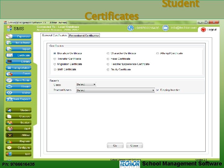 Certificates Ph: 9766616435 Student School Management Software 