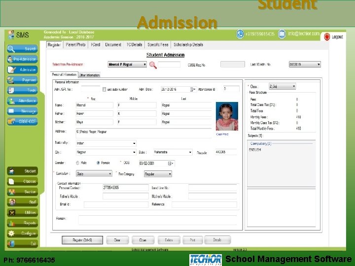 Admission Ph: 9766616435 Student School Management Software 