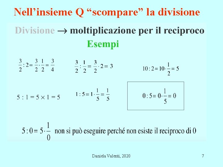 Nell’insieme Q “scompare” la divisione Daniela Valenti, 2020 7 Nell’insieme Q “scompare” la divisione Daniela Valenti, 2020 7