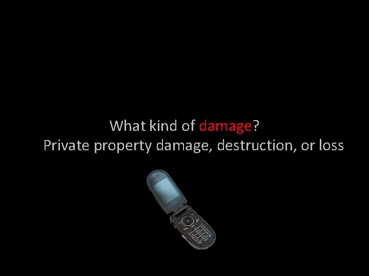 What kind of damage? Private property damage, destruction, or loss What kind of damage? Private property damage, destruction, or loss