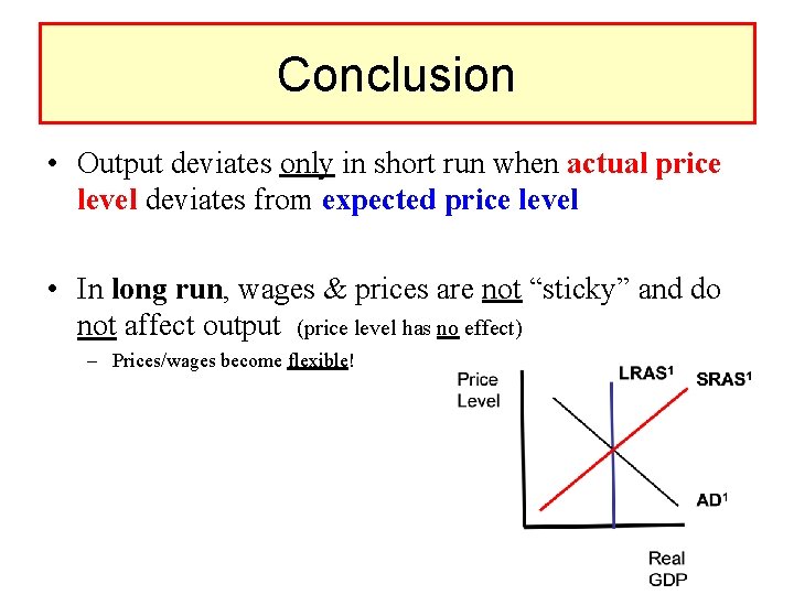 Conclusion • Output deviates only in short run when actual price level deviates from