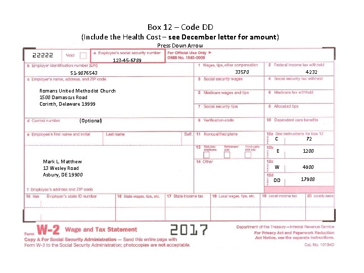 Box 12 – Code DD (Include the Health Cost – see December letter for