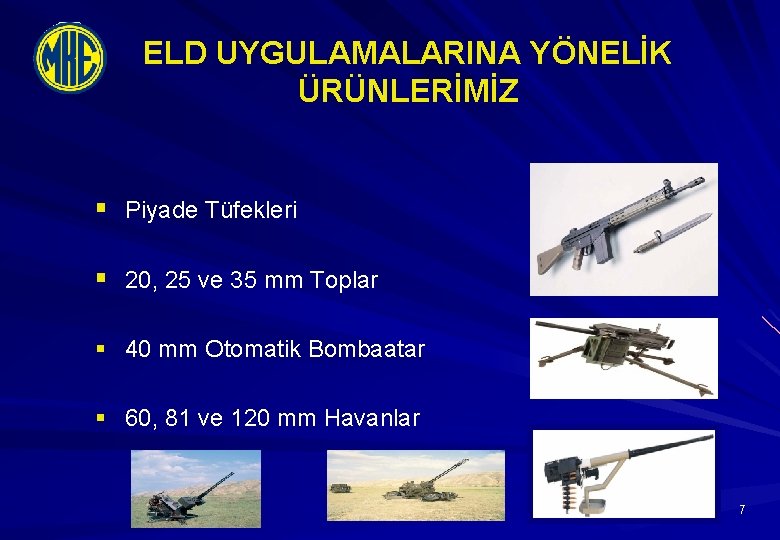 ELD UYGULAMALARINA YÖNELİK ÜRÜNLERİMİZ § Piyade Tüfekleri § 20, 25 ve 35 mm Toplar