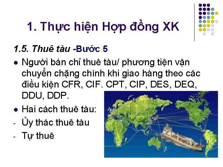 1. Thực hiện Hợp đồng XK 1. 5. Thuê tàu -Bước 5 l Người