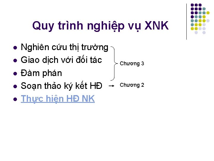 Quy trình nghiệp vụ XNK l l l Nghiên cứu thị trường Giao dịch