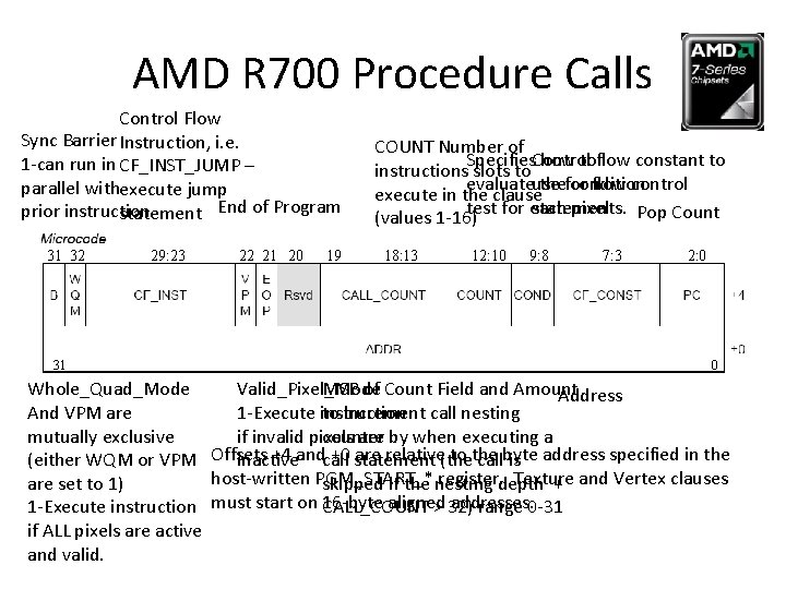 AMD R 700 Procedure Calls Control Flow Sync Barrier Instruction, i. e. 1 -can