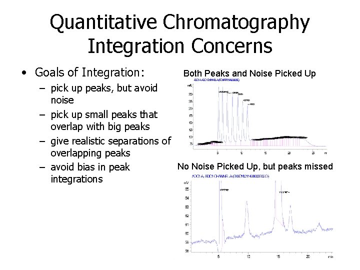 Quantitative Chromatography Integration Concerns • Goals of Integration: Both Peaks and Noise Picked Up