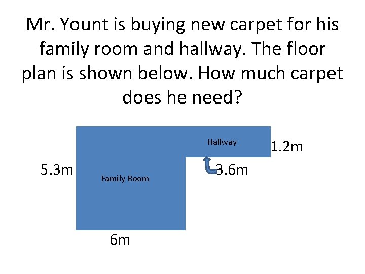 Mr. Yount is buying new carpet for his family room and hallway. The floor
