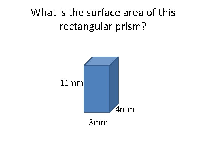 What is the surface area of this rectangular prism? 11 mm 4 mm 3