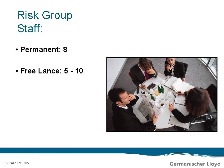 Risk Group Staff: • Permanent: 8 • Free Lance: 5 - 10 | 2/24/2021