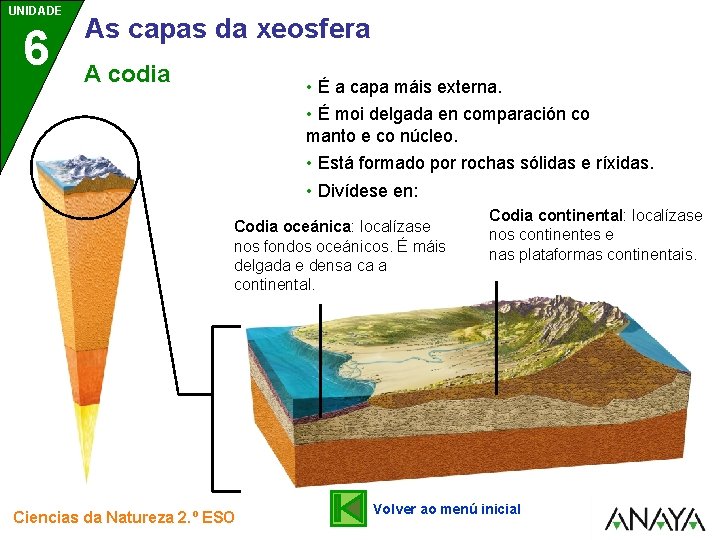 UNIDADE 6 As capas da xeosfera A codia • É a capa máis externa.