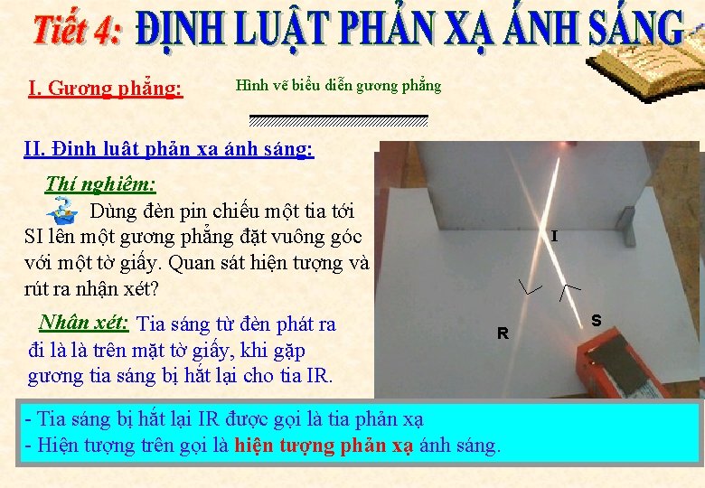 I. Gương phẳng: Hình vẽ biểu diễn gương phẳng II. Định luật phản xạ