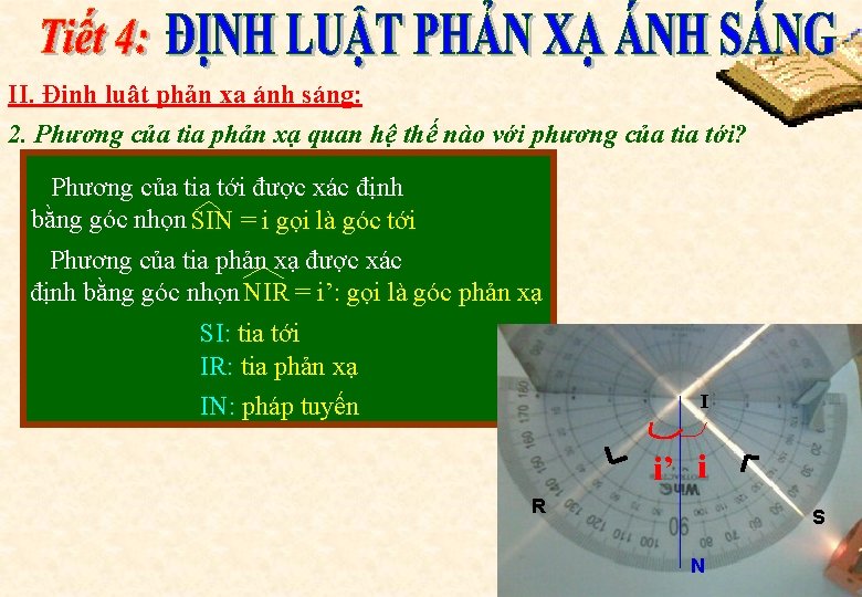 II. Định luật phản xạ ánh sáng: 2. Phương của tia phản xạ quan