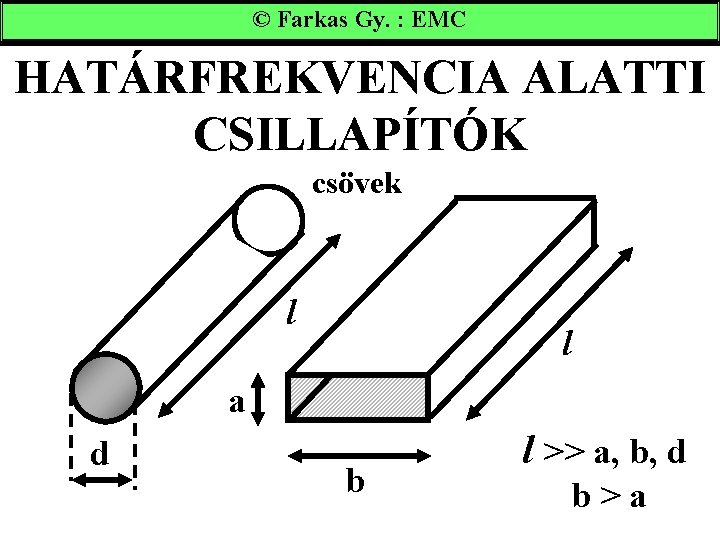 © Farkas Gy. : EMC HATÁRFREKVENCIA ALATTI CSILLAPÍTÓK csövek l l a d b