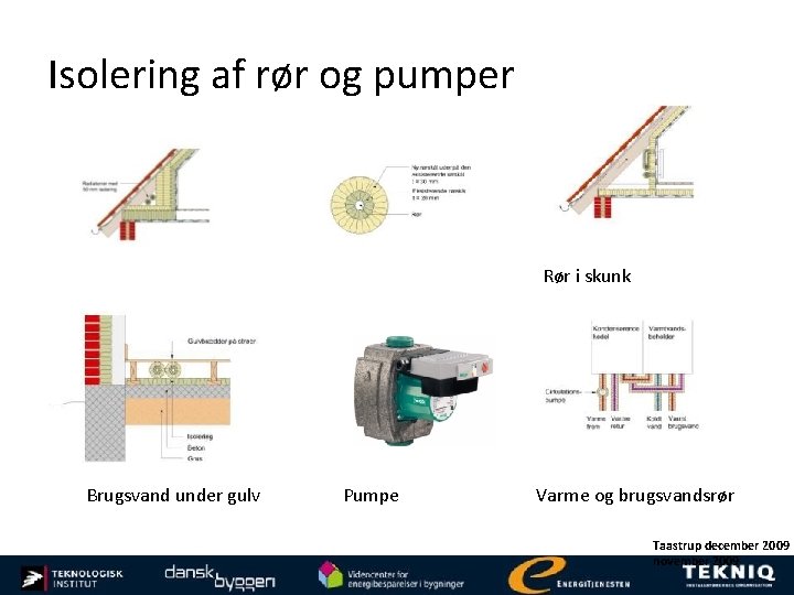 Isolering af rør og pumper Rør i skunk Brugsvand under gulv Pumpe Varme og