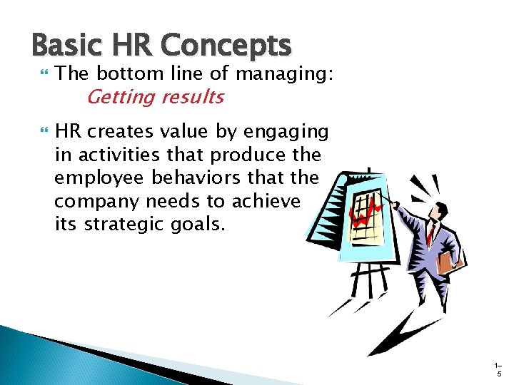 Basic HR Concepts The bottom line of managing: Getting results HR creates value by