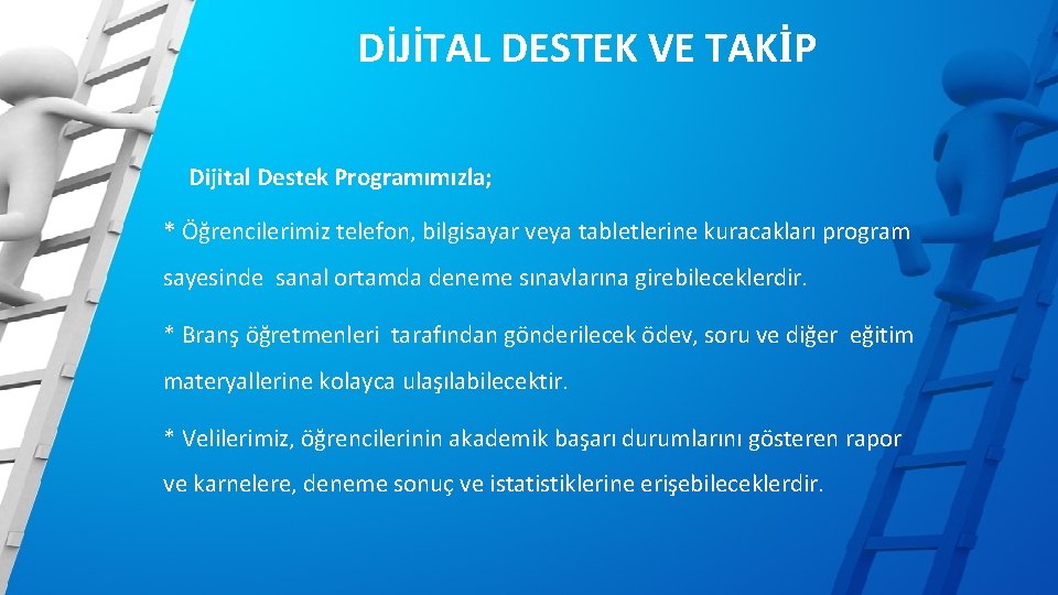 DİJİTAL DESTEK VE TAKİP Dijital Destek Programımızla; * Öğrencilerimiz telefon, bilgisayar veya tabletlerine kuracakları