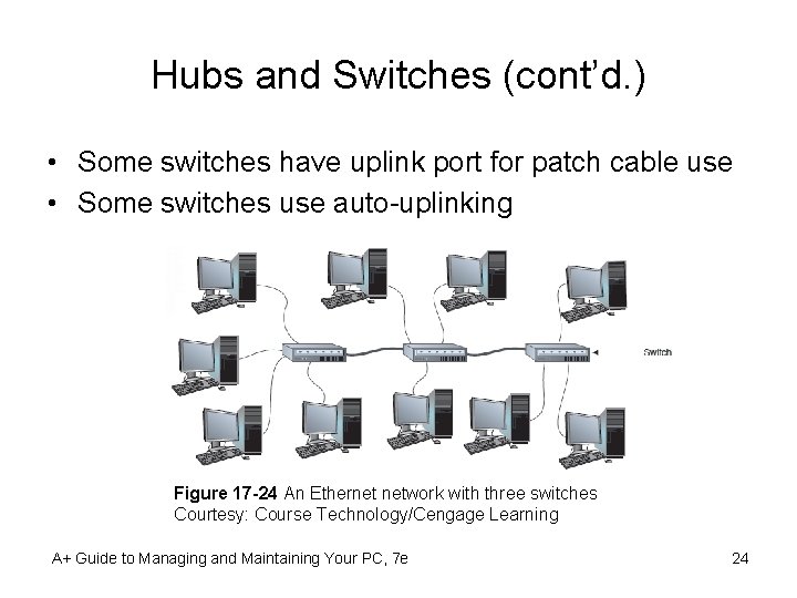 Hubs and Switches (cont’d. ) • Some switches have uplink port for patch cable